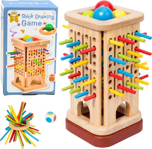 Gioco di abilità in legno a torre con bastoncini e biglie, 37 pezzi