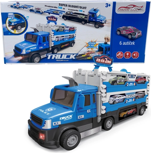 Camion della polizia 2-in-1 con luci, suoni e 6 auto