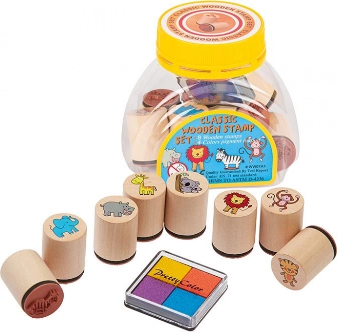 Goki set di 8 timbri in legno con inchiostro