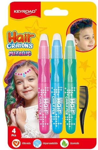 Gessetti per capelli KEYROAD Metallic cool – rosa, blu e verde
