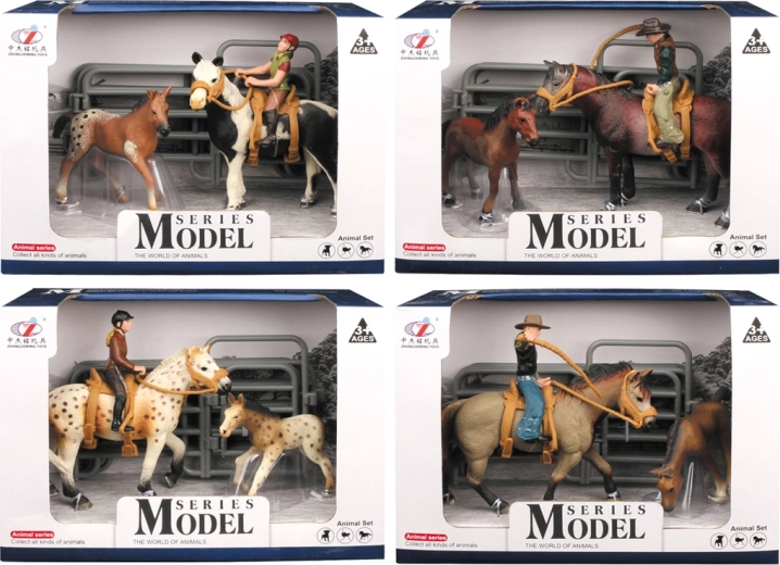 Animali della fattoria – set cavalli con cavaliere e puledrino