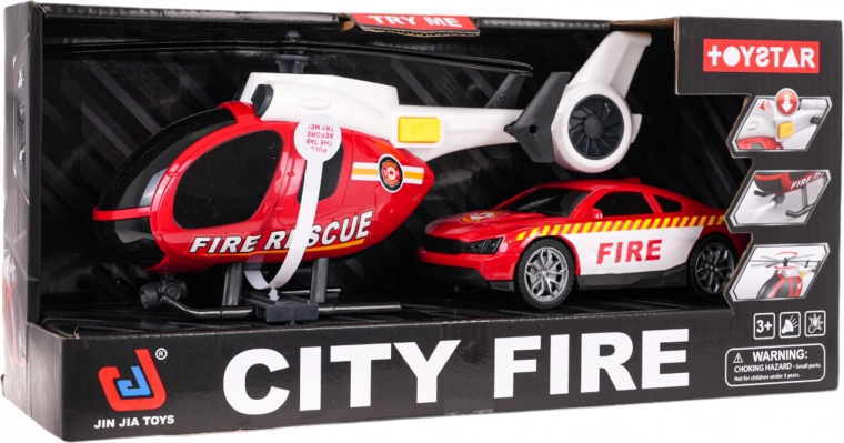 Set vigili del fuoco elicottero e auto con luci e suoni
