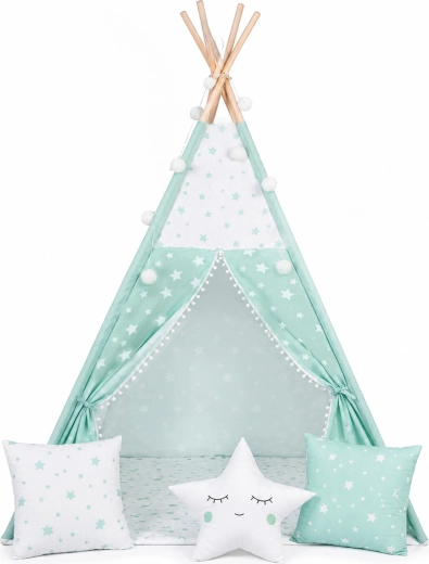 Tenda tipi per bambini Nukido con lucine, color menta e stelle