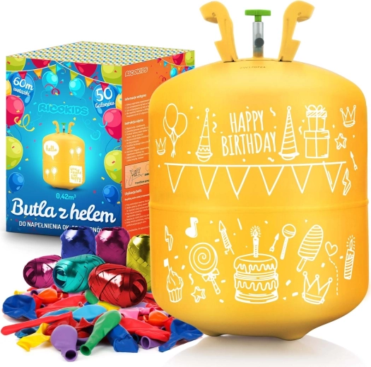 Bombola di elio monouso 0,42 m³ con 50 palloncini e nastro RICOKIDS