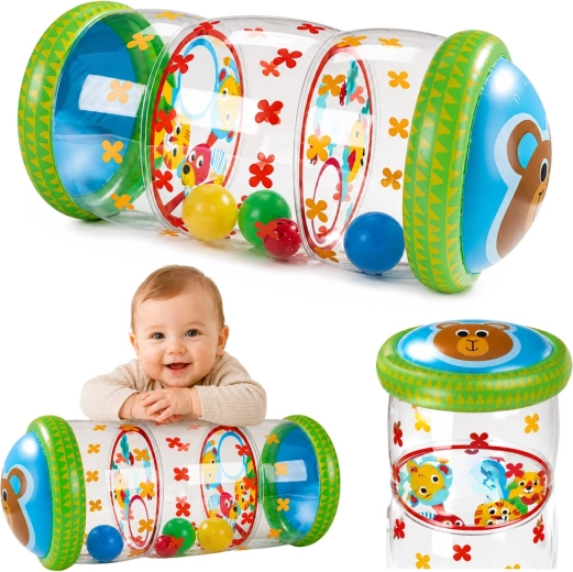 Rullo gonfiabile per gattonare per bambini con orsetto e palline 51 × 22 cm