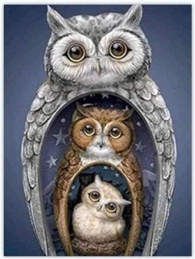 Pittura diamantata Matrioska gufo 30 × 40 cm