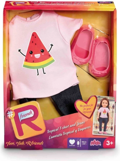 Vestitino per bambola con maglietta tropicale e jeans