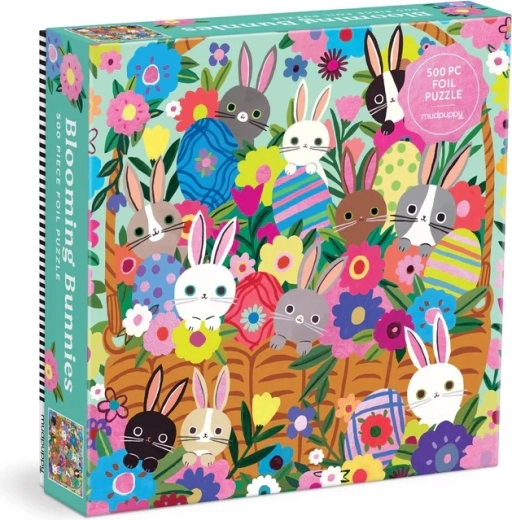 Puzzle con dettagli foil Mudpuppy Coniglietti tra i fiori 500 pezzi