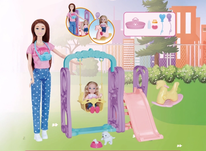 Bambola al parco giochi 30 cm con accessori