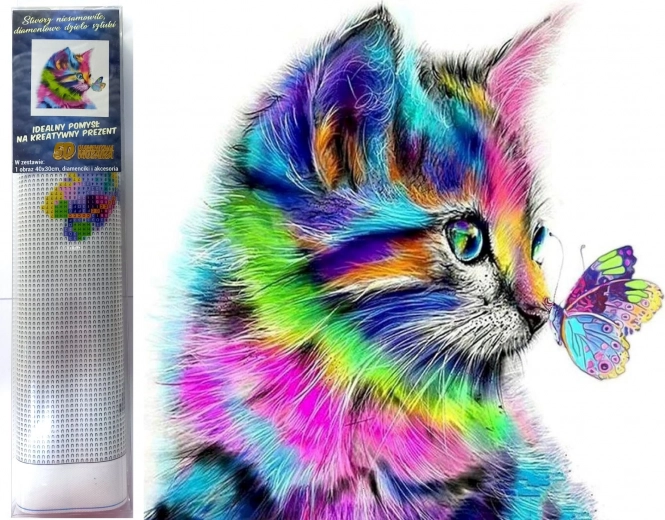 pittura diamantata gattino con farfalla 30 × 40 cm