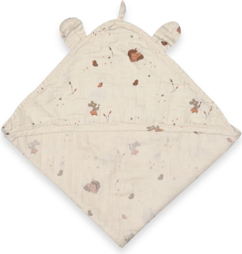 Asciugamano per bambini in mussola Nuuroo Danila con cappuccio cream unicorn