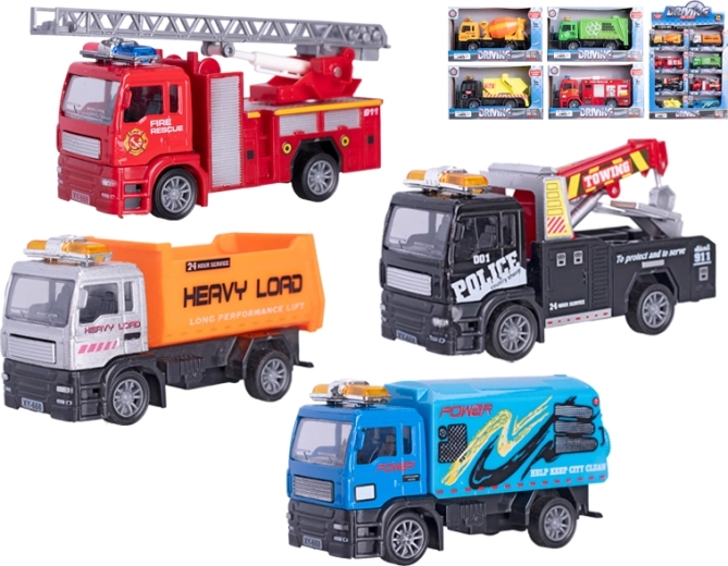 Veicoli da lavoro in metallo 1:55 con retrocarica, 12 cm