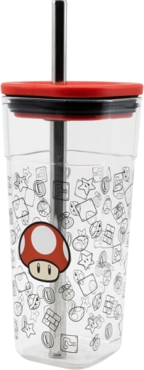 Nintendo Super Mario Toad bicchiere da viaggio con cannuccia in acciaio inox 540 ml