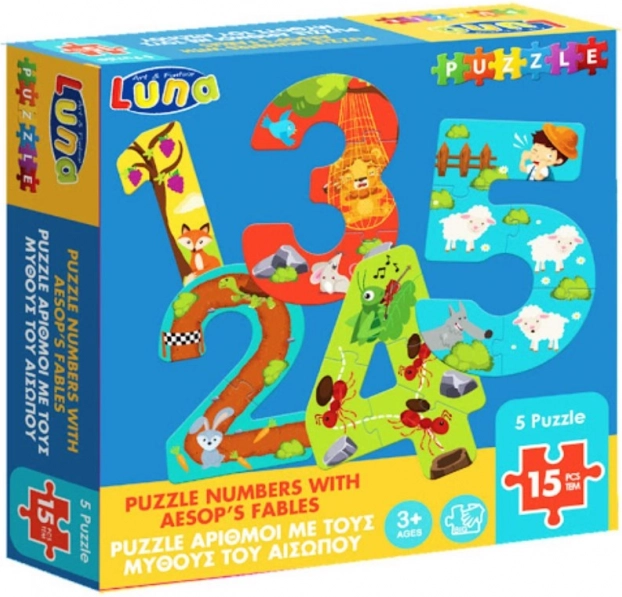 Puzzle Luna con numeri e favole di Esopo per bambini