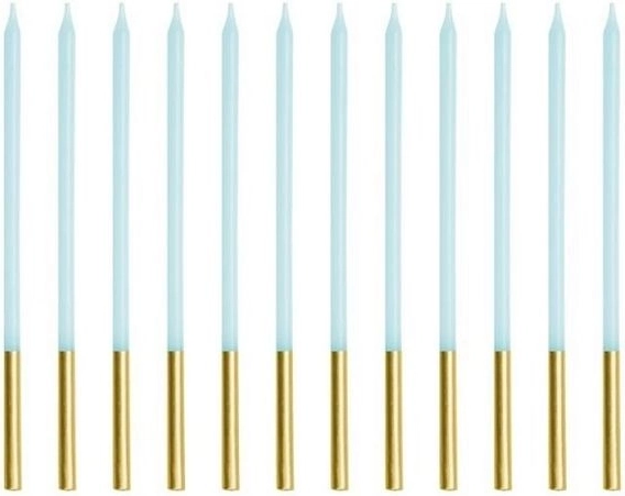 Lunghe candeline di compleanno azzurro chiaro con finitura dorata 14 cm - 1 pezzo