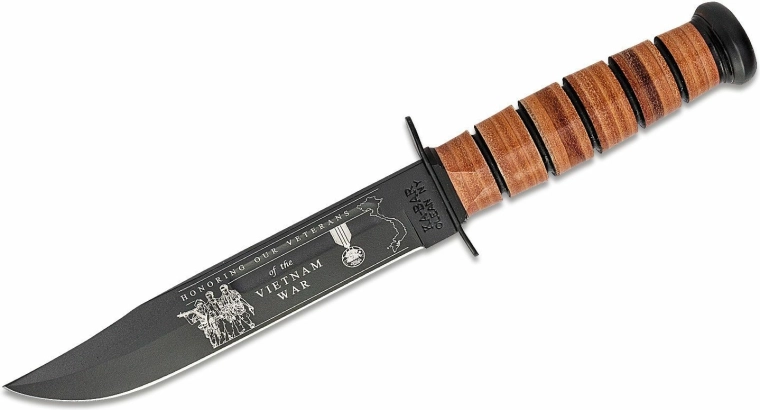 Ka-Bar U.S. Army Vietnam coltello commemorativo da combattimento 17,8 cm, nero, manico in pelle, fodero in pelle