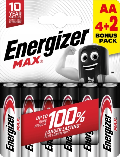 Energizer Max AA batterie alcaline 6 pz (4+2 gratis)