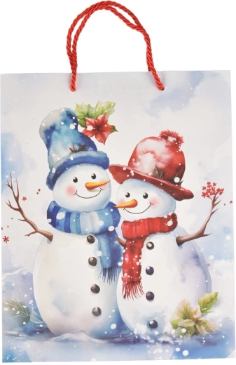 Borsa regalo in carta con motivo invernale pupazzo di neve 26 × 10 × 32 cm