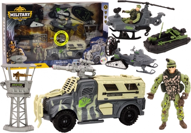 Set militare con veicolo da combattimento ed elicottero
