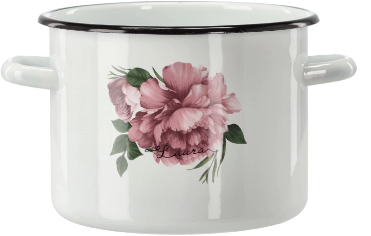 Pentola smaltata 4,5 l, 20 cm, bianca, Peonia Laura