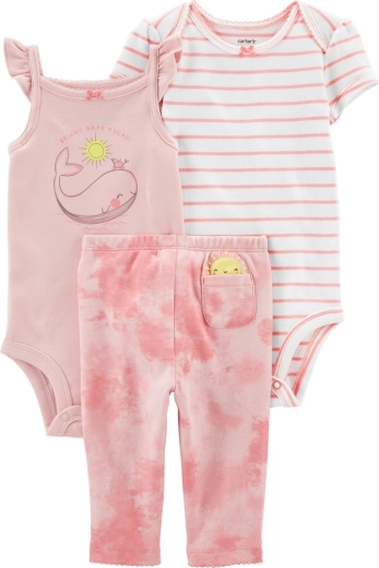 CARTER'S set da 3 pezzi per bambina Pink Whale (leggings + body a manica corta + body senza maniche) – NB/ taglia 56