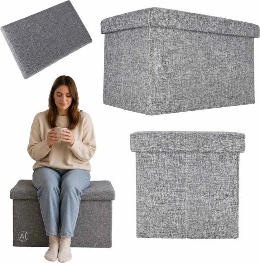 Pouf contenitore pieghevole con seduta, grigio 50 × 31 × 31 cm