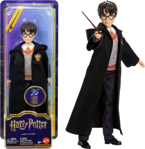 Bambola di Harry Potter con uniforme di Hogwarts e bacchetta
