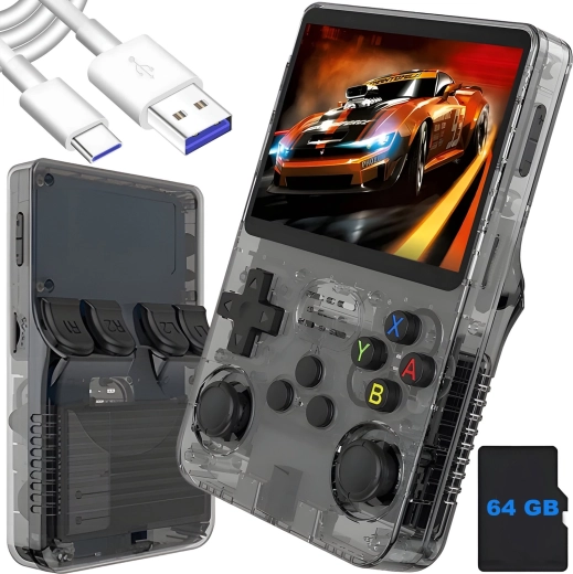 Console di gioco retrò portatile Renew Force R36S nera 64 GB con ArkOS 2.0