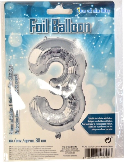 Palloncino in mylar numero 3 argento 80 cm