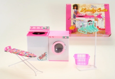 Set lavanderia Glorie per bambole con lavatrice, asciugatrice e asse da stiro