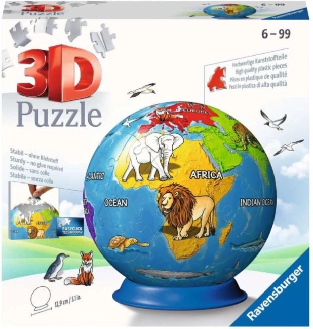 Ravensburger puzzle 3D globo per bambini, 72 pezzi