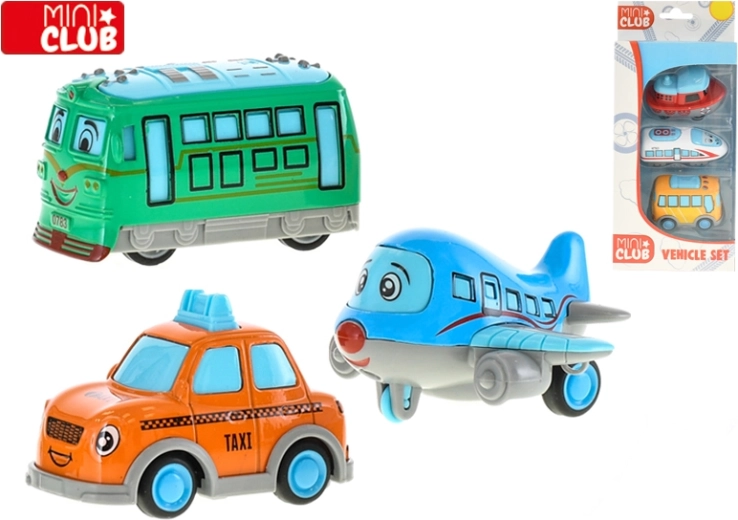 Mini Club set di veicoli allegri 7 cm – macchinine in metallo a retrocarica, 3 pz