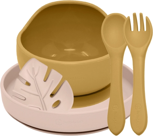 PETITE&MARS set pappa in silicone TAKE&MATCH 4 pz intense ochre / desert sand 6m+