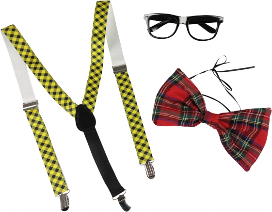 Set di carnevale papillon con occhiali e bretelle