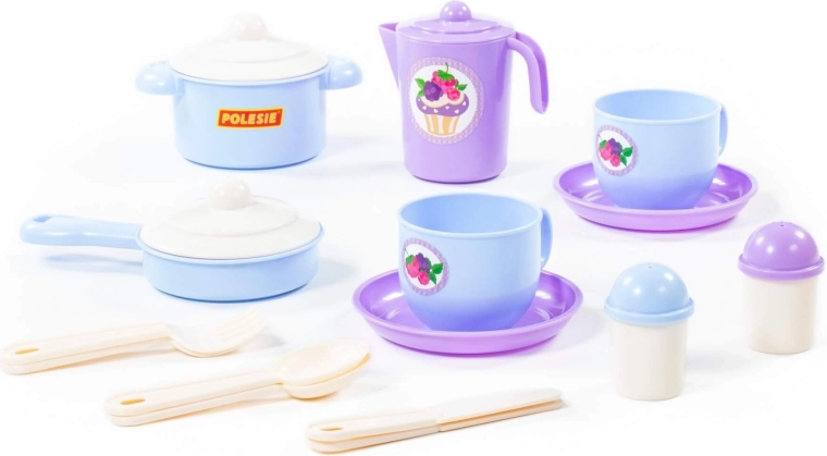 Set di stoviglie da cucina per bambini per due (18 pezzi)