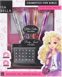 Set per tatuaggi per bambine con penne glitterate