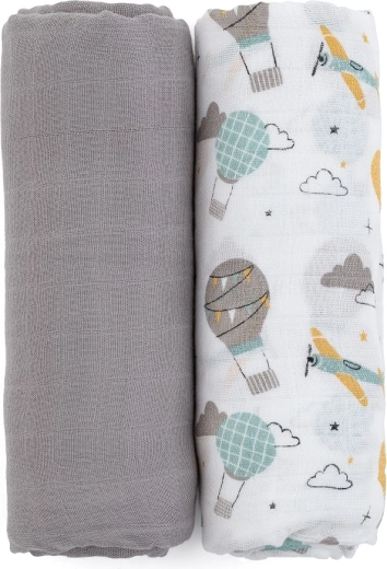 Petite&Mars copertina in mussola di bambù 2 pz misty grey planes 120 × 120 cm
