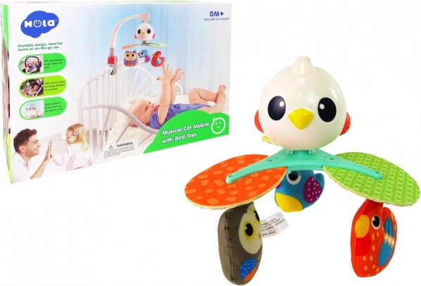 Giostrina musicale per culla e passeggino con uccellini colorati