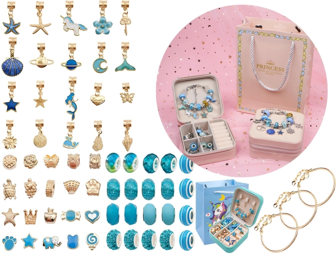 Set per creare gioielli e braccialetti con ciondoli e perline – tonalità di blu