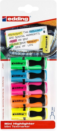 Set di mini evidenziatori Edding 7 in colori neon (5 pezzi)