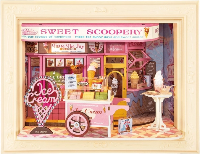RoboTime puzzle 3D in legno in cornice Sweet Scoopery – gelateria
