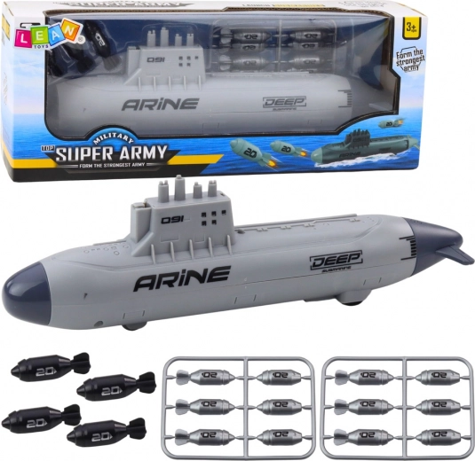 Sottomarino grigio con siluri e meccanismo 28 cm