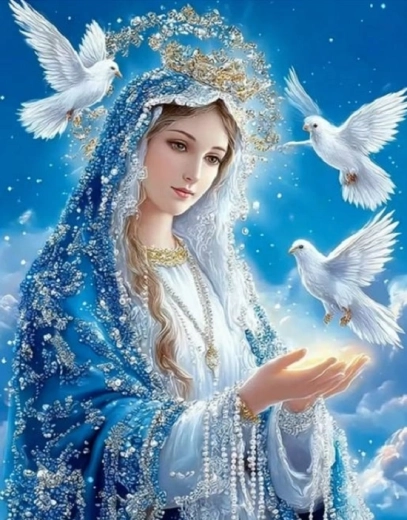 Norimpex pittura con diamanti Maria, regina con colombe 30 × 40 cm - 1 pezzo