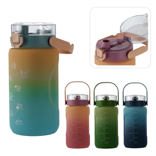 Borraccia da 1,5 l con marcatori orari, verde ombré