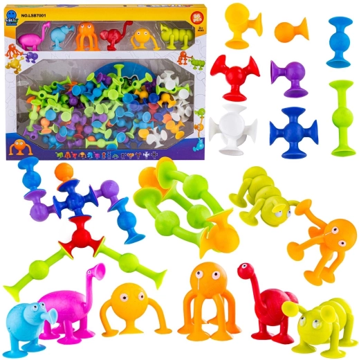 Mattoncini da costruzione a ventosa in silicone – set colorato da 96 pezzi