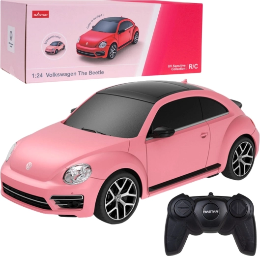 Auto RC VOLKSWAGEN Beetle 1:24 Rastar rosa con cambio di colore UV