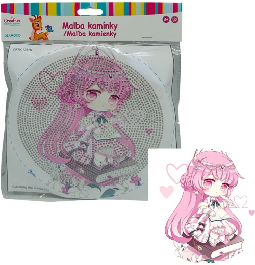 Pittura con diamanti con cornice – bambola in rosa, 20 cm