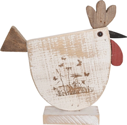 Decorazione in legno Gallina con motivo floreale beige