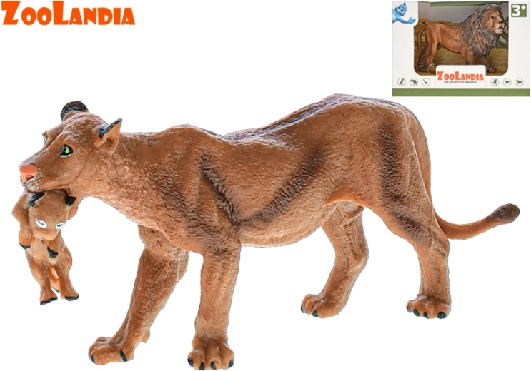 Figura in plastica di leone o leonessa con cucciolo ZOOLANDIA 13 cm