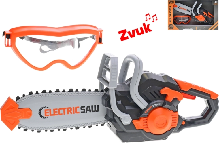 Sega elettrica giocattolo per bambini con occhiali protettivi, 34 cm